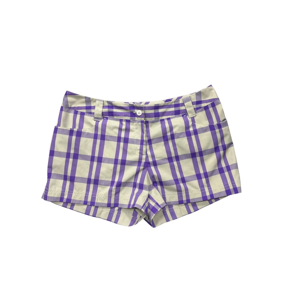 Adidas Golf Shorts Women 8 Purple Plaid Checkered‎ Athletic Sporty Colorful